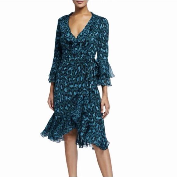 Diane Von Furstenberg Dresses & Skirts - Diane Von Furstenberg DVF Carli Wrap Dress 2 Teal Leopard Silk Jersey NWT